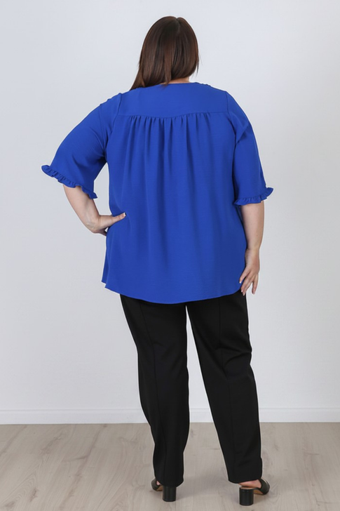 Plus Size Royal Blue Elbow Sleeve Dressy Top