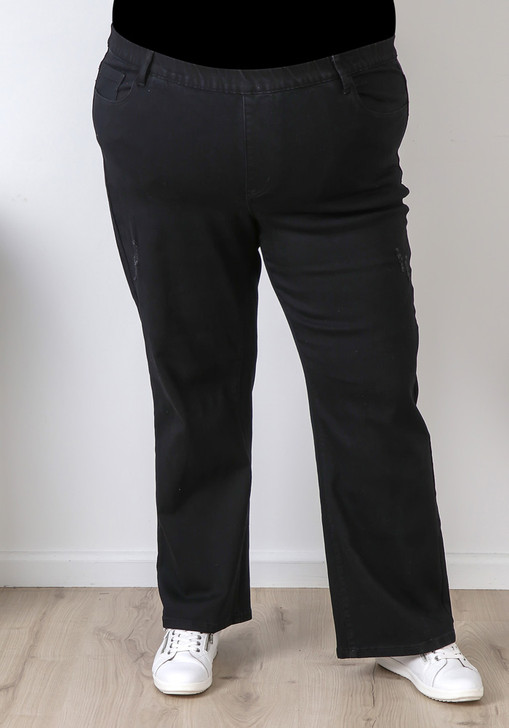 Plus Size Boot Leg Denim Jeans In Distressed Matte Black 