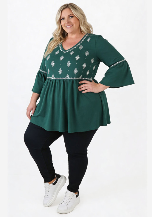 Green Bell Sleeve Top
