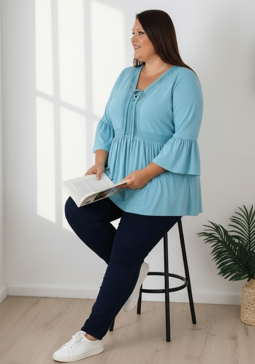 Gypsy Style Top In Light Blue