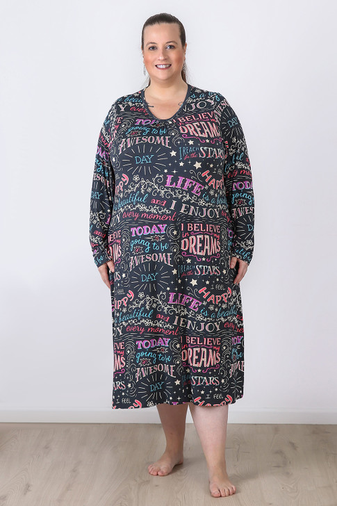Plus Size Rayon Stretch Winter Nightie in Good Vibes Only 