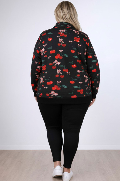 Zip Cotton Sweater Cherries And Bows