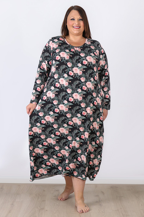 Plus Size Blush Rose Long Sleeve Stretch Nightie