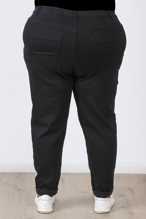 Plus Size Pull On Stretch Denim Boyfriend Jeans In Matte Black