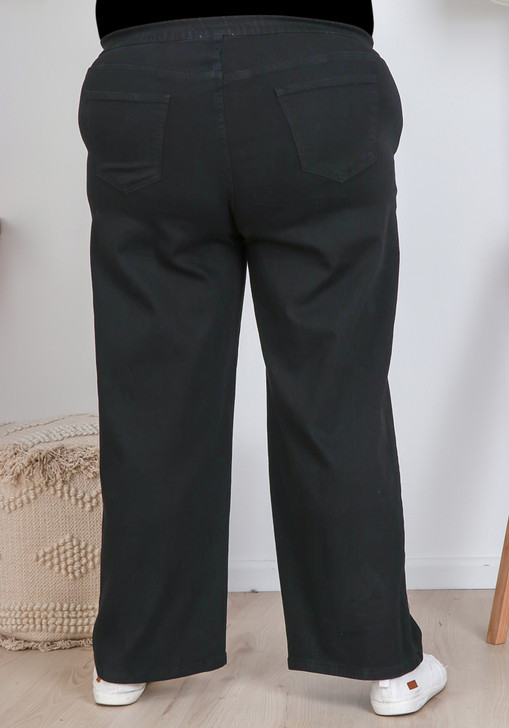 Plus Size Pull On Wide Leg Denim Jeans In Matte Black