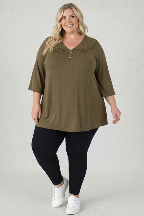 Plus Size Olive Top With Lace