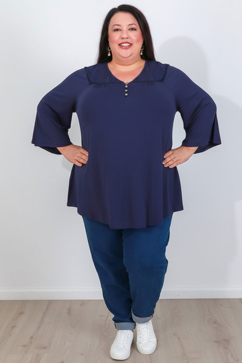 Plus Size Dark Blue Top With Lace