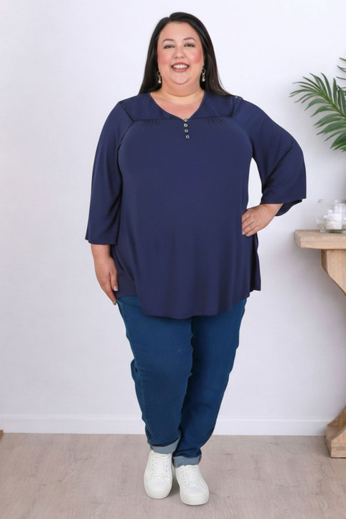 Plus Size Dark Blue Top With Lace