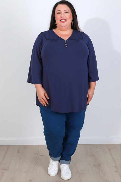 Plus Size Dark Blue Top With Lace
