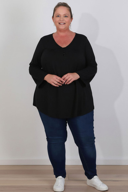 Plus Size Black Relaxed Fit Sleeve Top