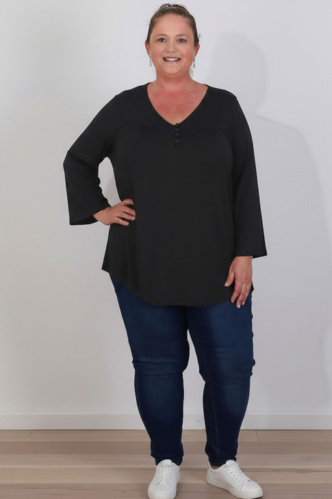 Plus Size Black Relaxed Fit Sleeve Top