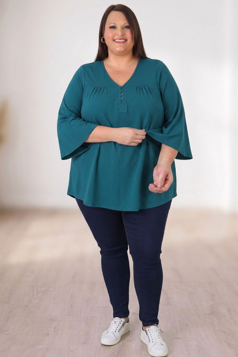 Plus Size Teal Elbow Sleeve Top Sizes 18 to 32