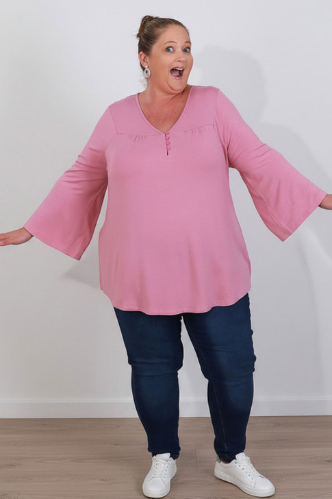 plus size pink long sleeve top Curvaceous 