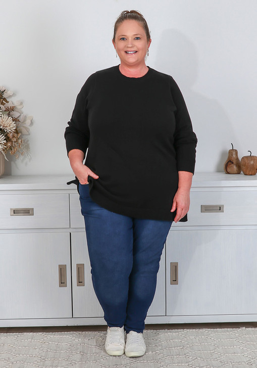 Plus Size Black Crew Neck Cotton Knit Jumper