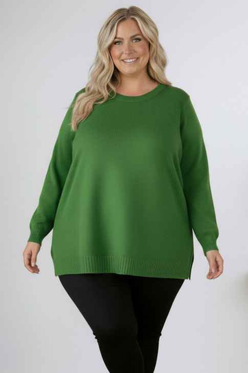 Crew Neck Cotton Knit Green Jumper