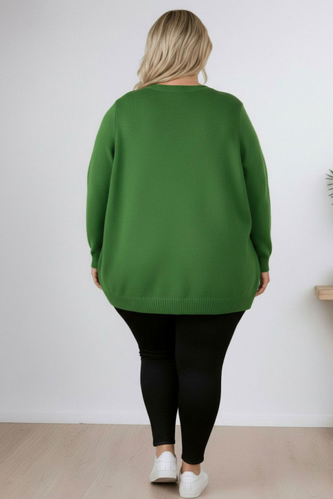 Plus Size Apple Green Crew Neck Cotton Knit Jumper