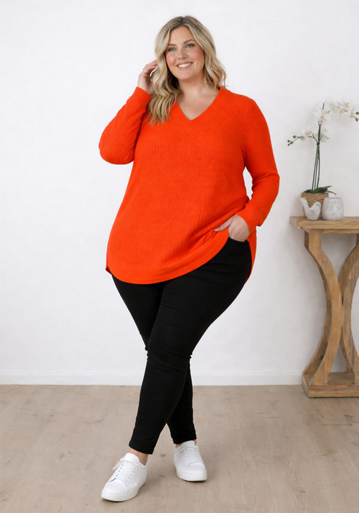 plus size curved hem orange jumper 
