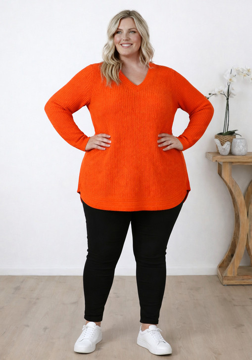 plus size curved hem orange jumper 