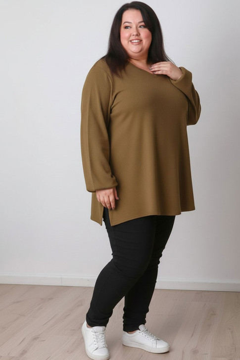 Plus Size Every Day Waffle Top In Khaki