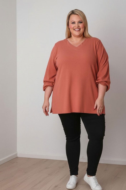 Plus Size Every Day Waffle Top In Rust