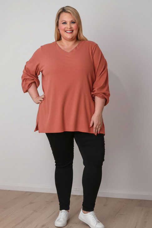 Plus Size Every Day Waffle Top In Rust