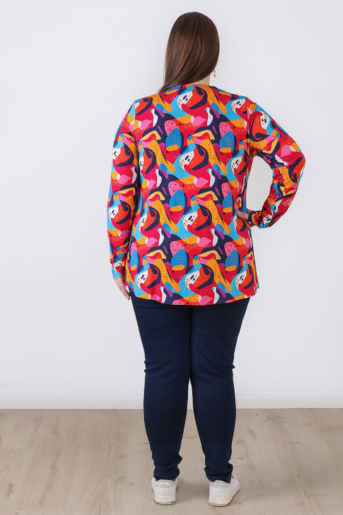 Plus Size Square Neck Top In Abstract Art