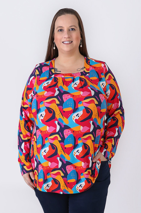 Square Neck Top In Abstract Art
