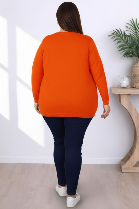 Plus Size  Button Up Fine Knit Orange Cardigan