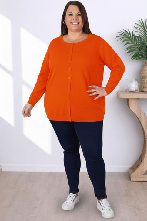Plus Size  Button Up Fine Knit Orange Cardigan
