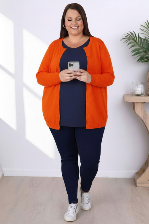 Button Up Fine Knit Orange Cardigan