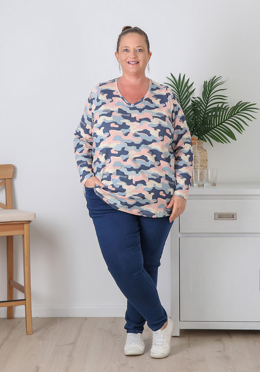 Plus Size Stretch Cotton Sunset Skies Camo Top