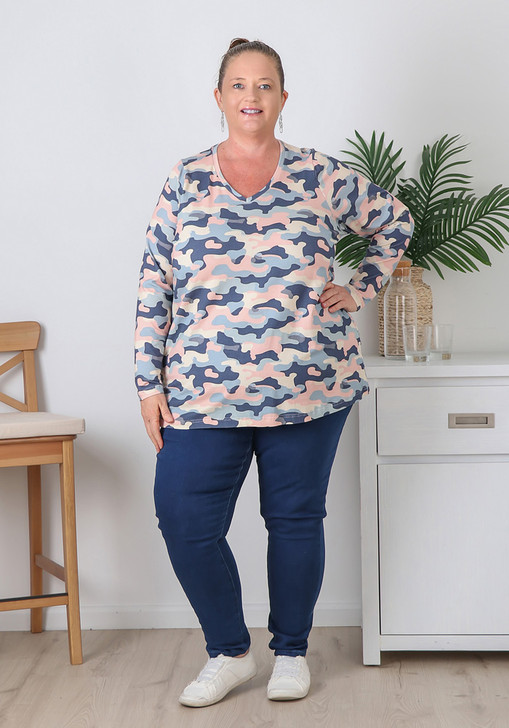 Plus Size Stretch Cotton Sunset Skies Camo Top