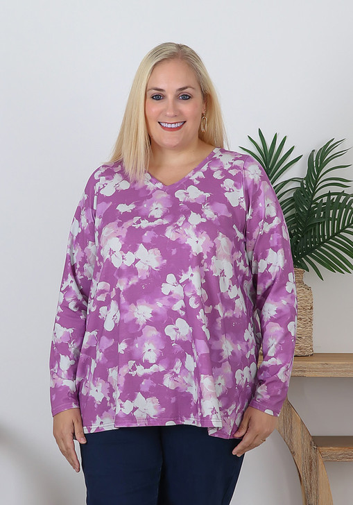 Stretch Cotton Mauve Floral Top