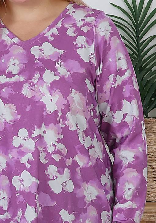 Plus Size Stretch Cotton Mauve Floral Top