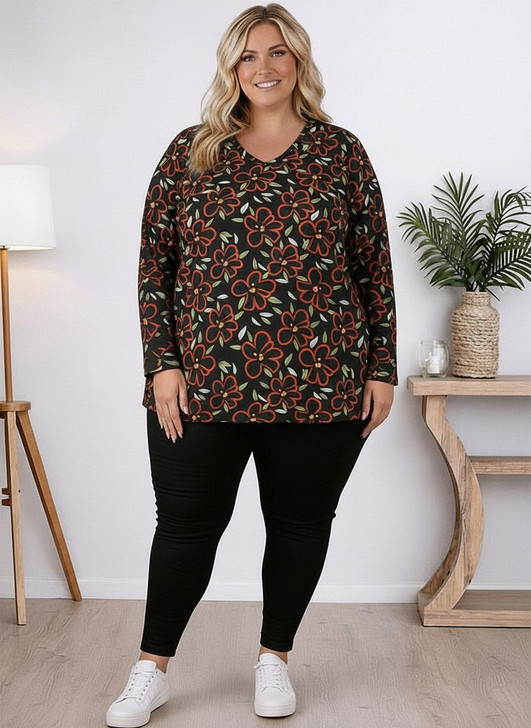 plus size Stretch Cotton Floral Outline Top
