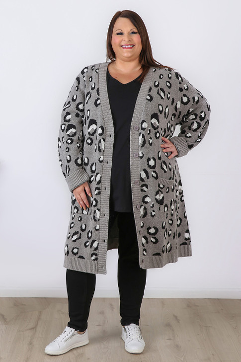 Plus Size  Long Leopard Cardigan