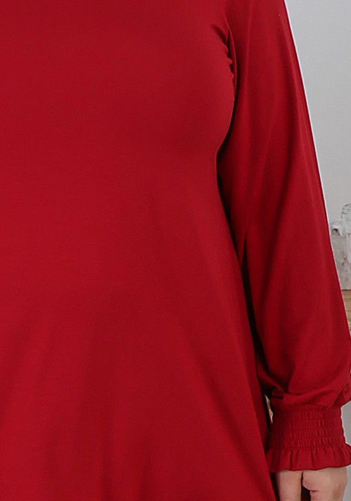 Plus Size Ruffle Cuff Square Neck Claret Top