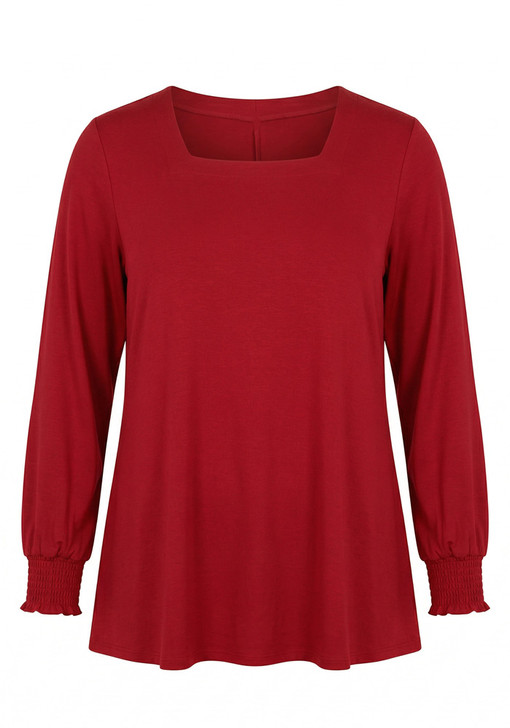 Claret Square Neck Shirred Cuff Top