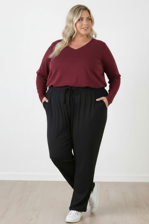 Plus Size Wide Leg Black Bamboo Pant