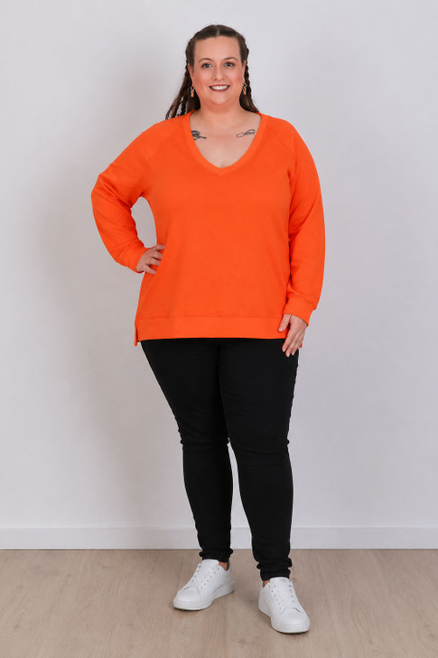 ***2nds Deep V Neck Orange Sweater Top