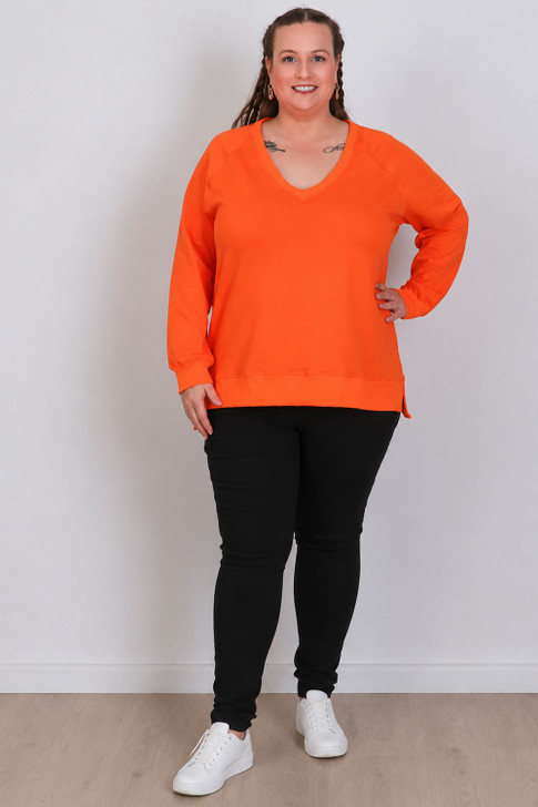 ***2nds Deep V Neck Orange Sweater Top