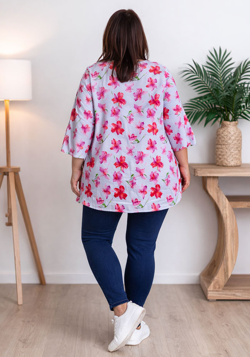 Elbow Sleeve Pink Floral Top