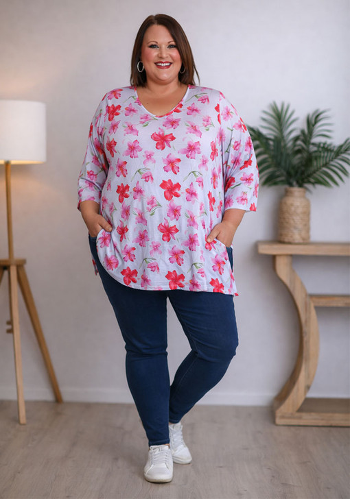 Elbow Sleeve Pink Floral Top