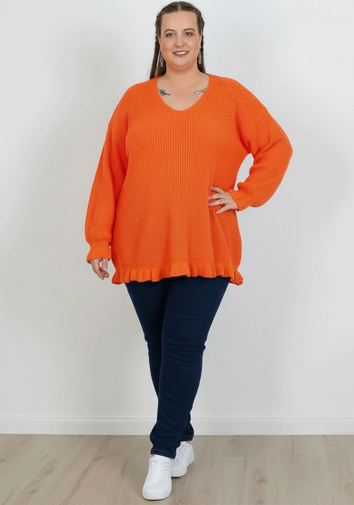 Plus Size Cute Ruffle Knit Top In Orange