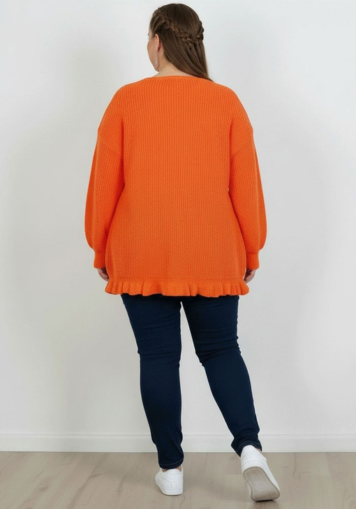 Plus Size Cute Ruffle Knit Top In Orange