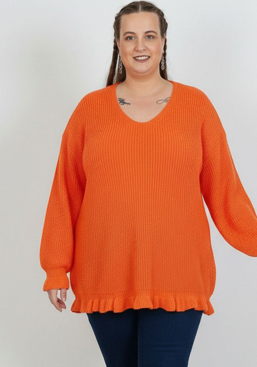 Cute Ruffle Knit Top In Orange