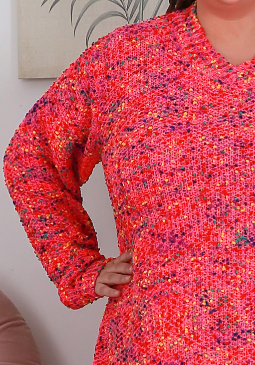 Plus Size popcorn Knit Jumper In Hot Pink