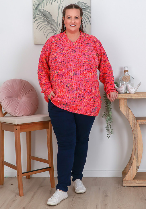 Plus Size popcorn Knit Jumper In Hot Pink
