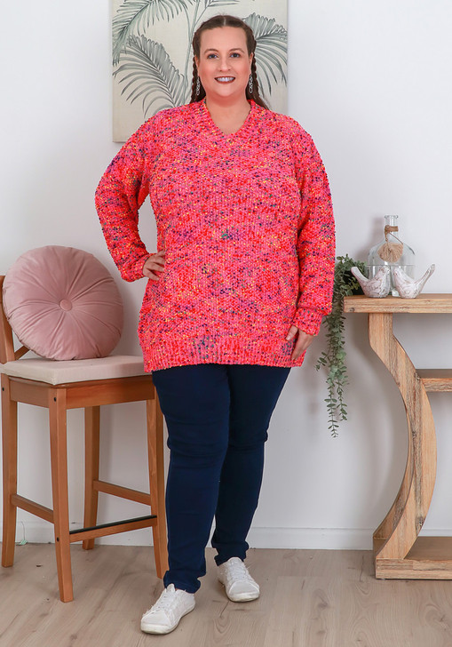 Plus Size popcorn Knit Jumper In Hot Pink