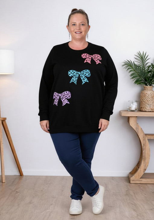 Black Knit Jumper With Bows